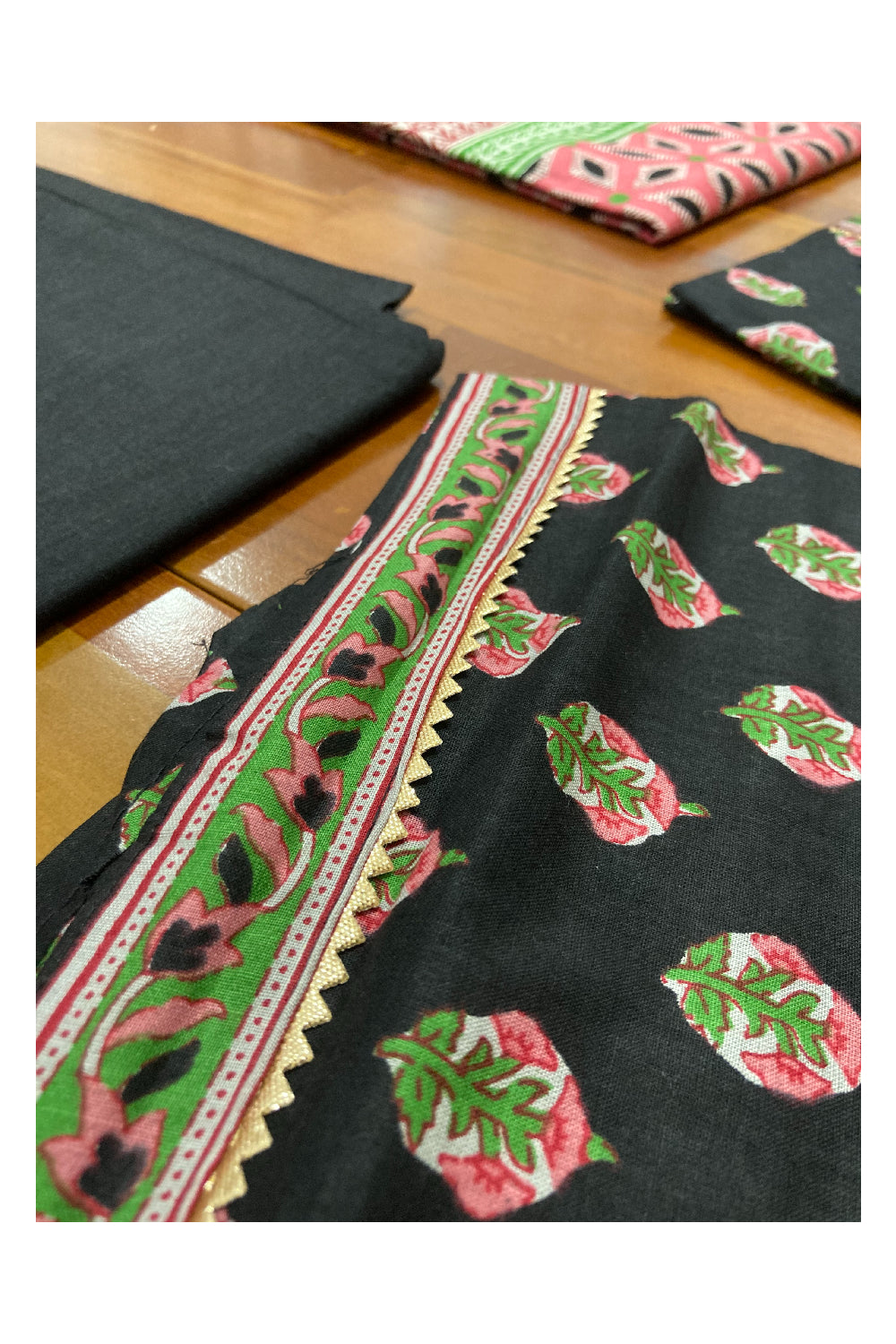 Southloom™ Cotton Churidar Salwar Suit Material in Black with Floral Prints