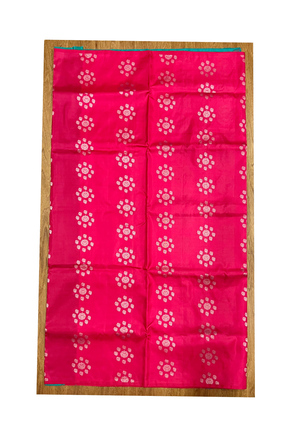 Southloom Handloom Pure Silk Kanchipuram Saree with Floral Patterns on Rose Body and Green Blouse Piece