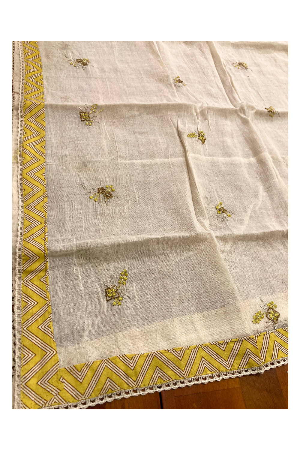 Southloom™ Cotton Churidar Salwar Suit Material in Yellow with Floral Printed Design