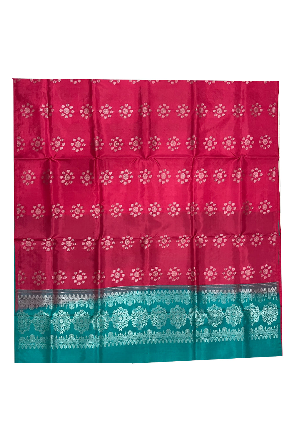 Southloom Handloom Pure Silk Kanchipuram Saree with Floral Patterns on Rose Body and Green Blouse Piece