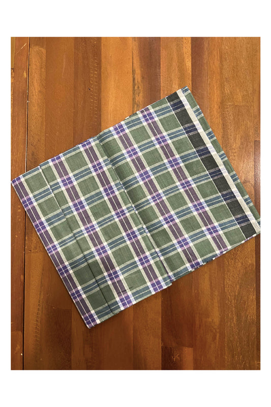 Southloom Premium Handloom Borderless Green Violet Checkered Single Mundu (Lungi)