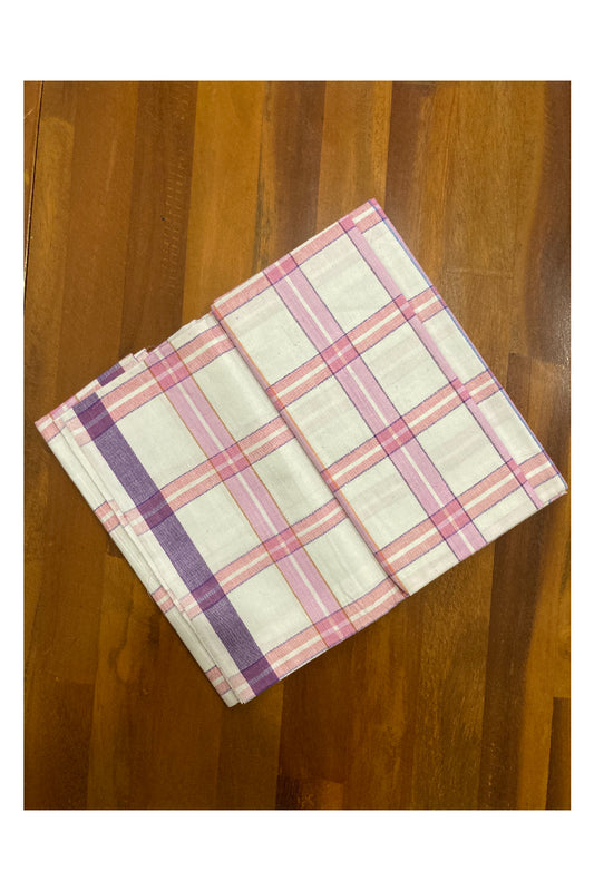 Southloom Premium Handloom Pink and White Checkered Borderless Single Mundu (Lungi)