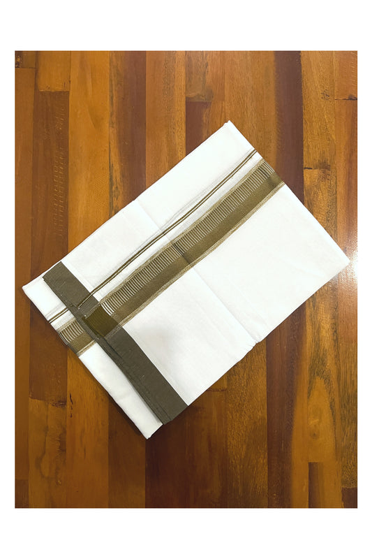 Pure White Cotton Double Mundu with Brown Border (South Indian Dhoti)