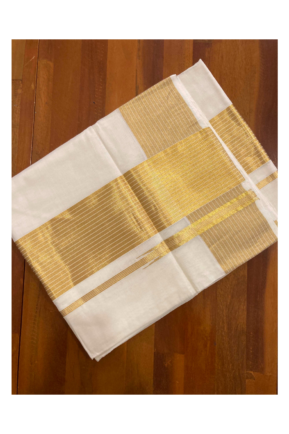 Southloom Handloom Kasavu Saree with Lines Design on Border and Pallu