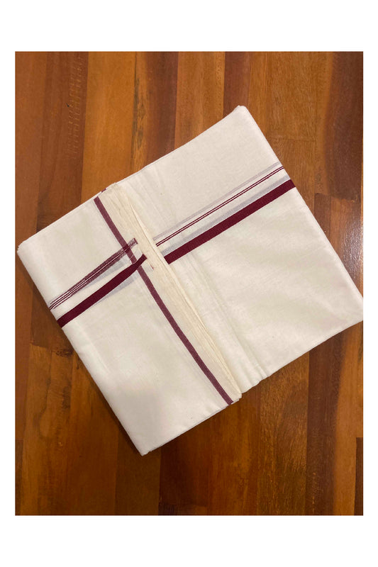 Southloom Premium Handloom Mundu with Maroon Puliyilakkara Border (Onam 2024 Collection)