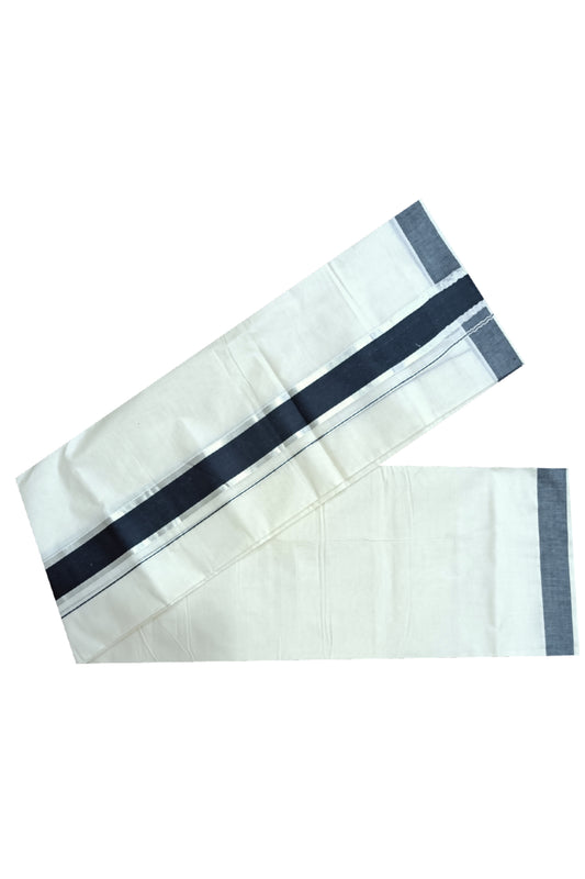 Off White Kerala Double Mundu with Silver Kasavu and Black Kara (South Indian Dhoti)