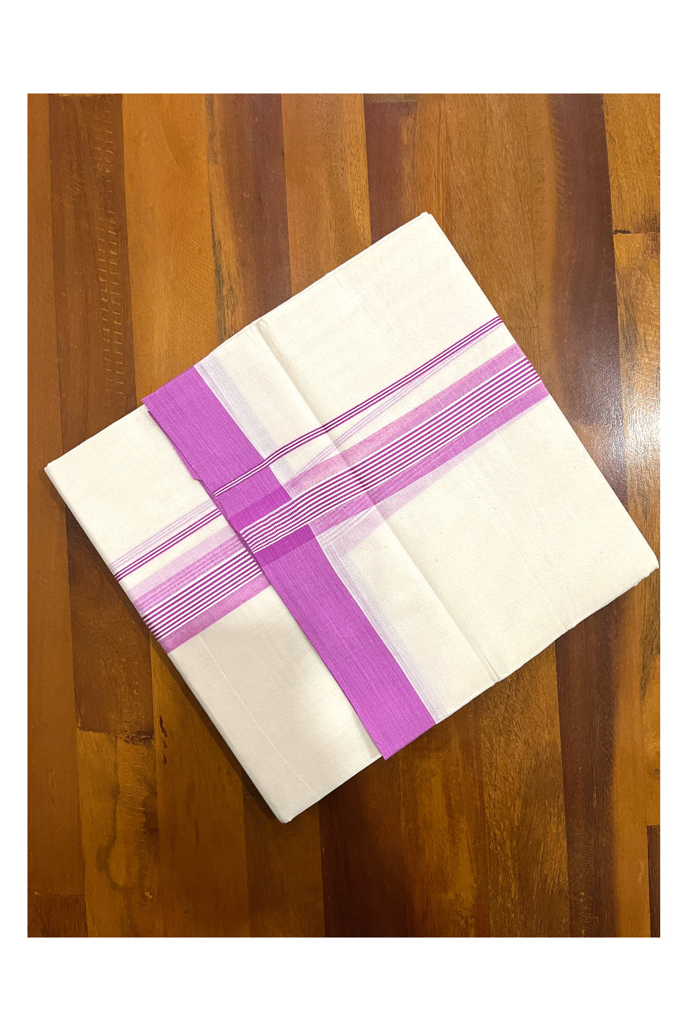 Pure Cotton Off White Double Mundu with Magenta Kara (South Indian Dhoti)