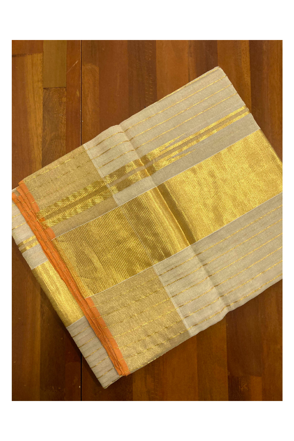 Southloom Balaramapuram Handloom Stripes Work Tissue Saree with 4 inch Pallu