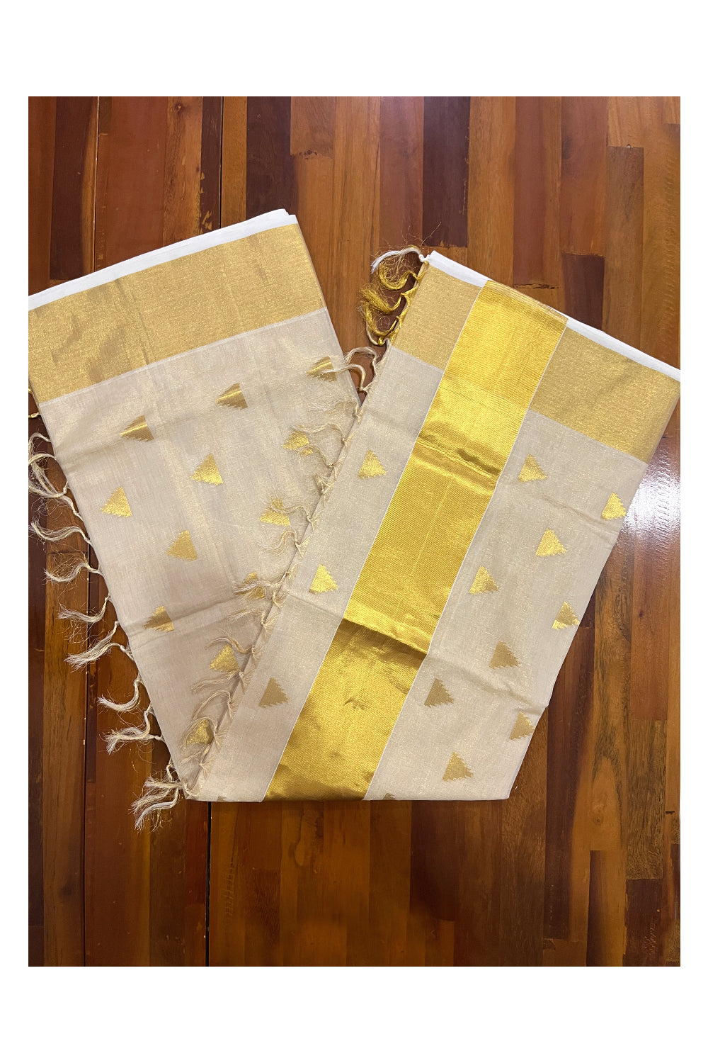 Southloom Premium Handloom Tissue Saree with Golden Temple Motifs