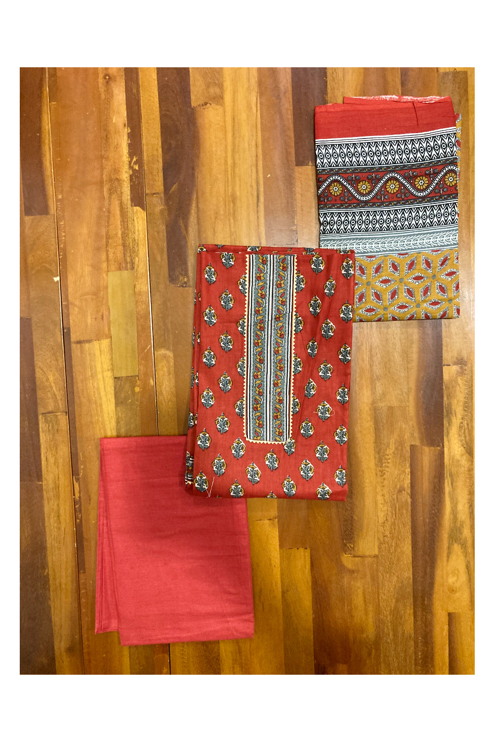 Southloom™ Cotton Churidar Salwar Suit Material in Dark Orange with Floral Prints