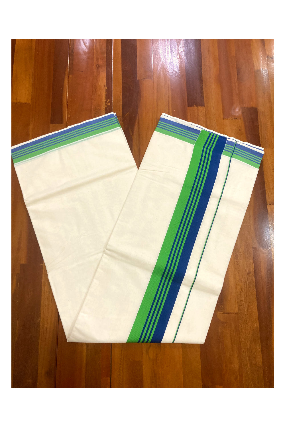 Pure Cotton Plain Kerala Saree with Blue and Green Border