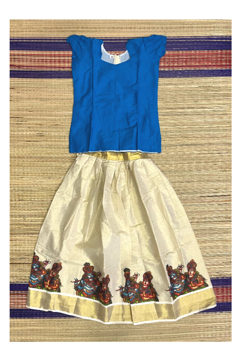 Southloom Kerala Pavada Blouse with Krishna Radha Mural Design (Age - 8 Year)