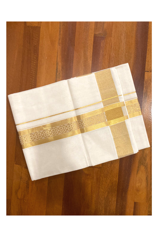 Southloom Premium Handloom Pure Cotton Wedding Mundu with Kasavu Woven Floral Patterns Border (South Indian Kerala Dhoti)