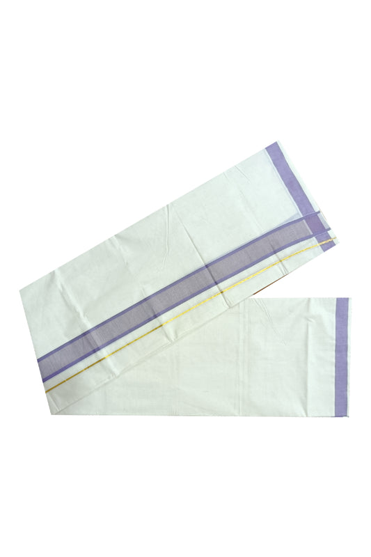 Off White Kerala Double Mundu with Kasavu and Violet Kara (South Indian Dhoti)