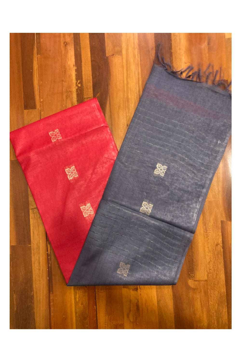 Southloom Art Silk Red Designer Saree with Grey Pallu