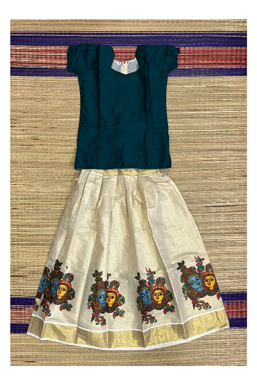 Southloom Kerala Pavada Blouse with Krishna Radha Mural Design (Age - 7 Year)