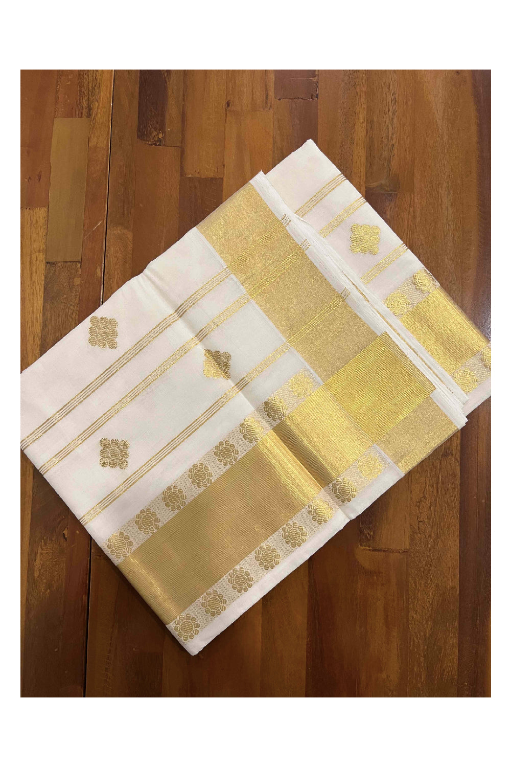 Southloom™ Original Handloom Cotton Kasavu Heavy Work Saree