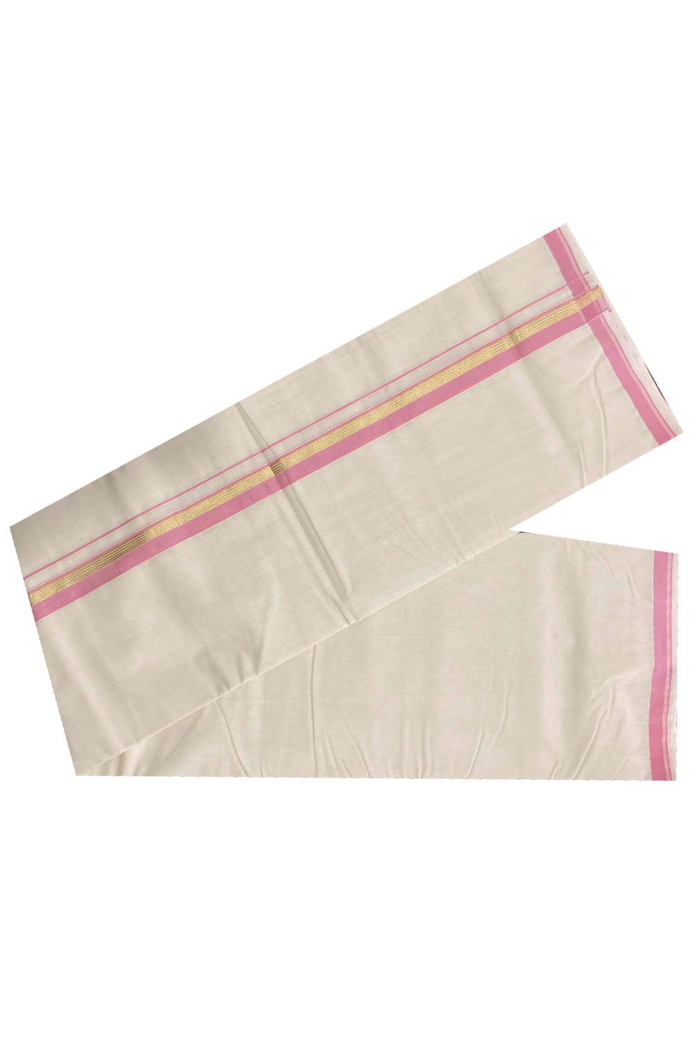 Southloom Handloom Premium Double Dhoti with Pink and Kasavu Border