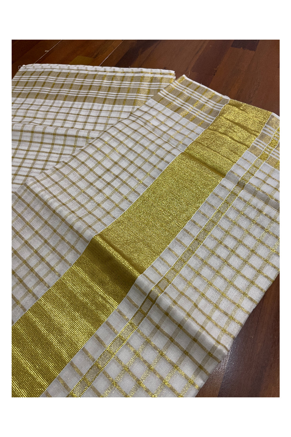 Kerala Cotton Kasavu Check Design Saree