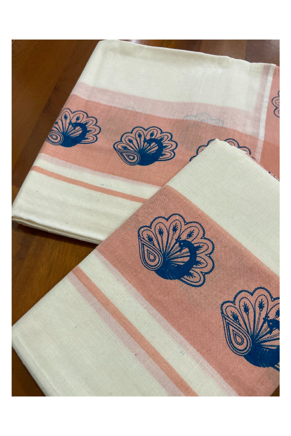 Single Set Mundu in Pink Sada Kara Border with Hand Block Prints