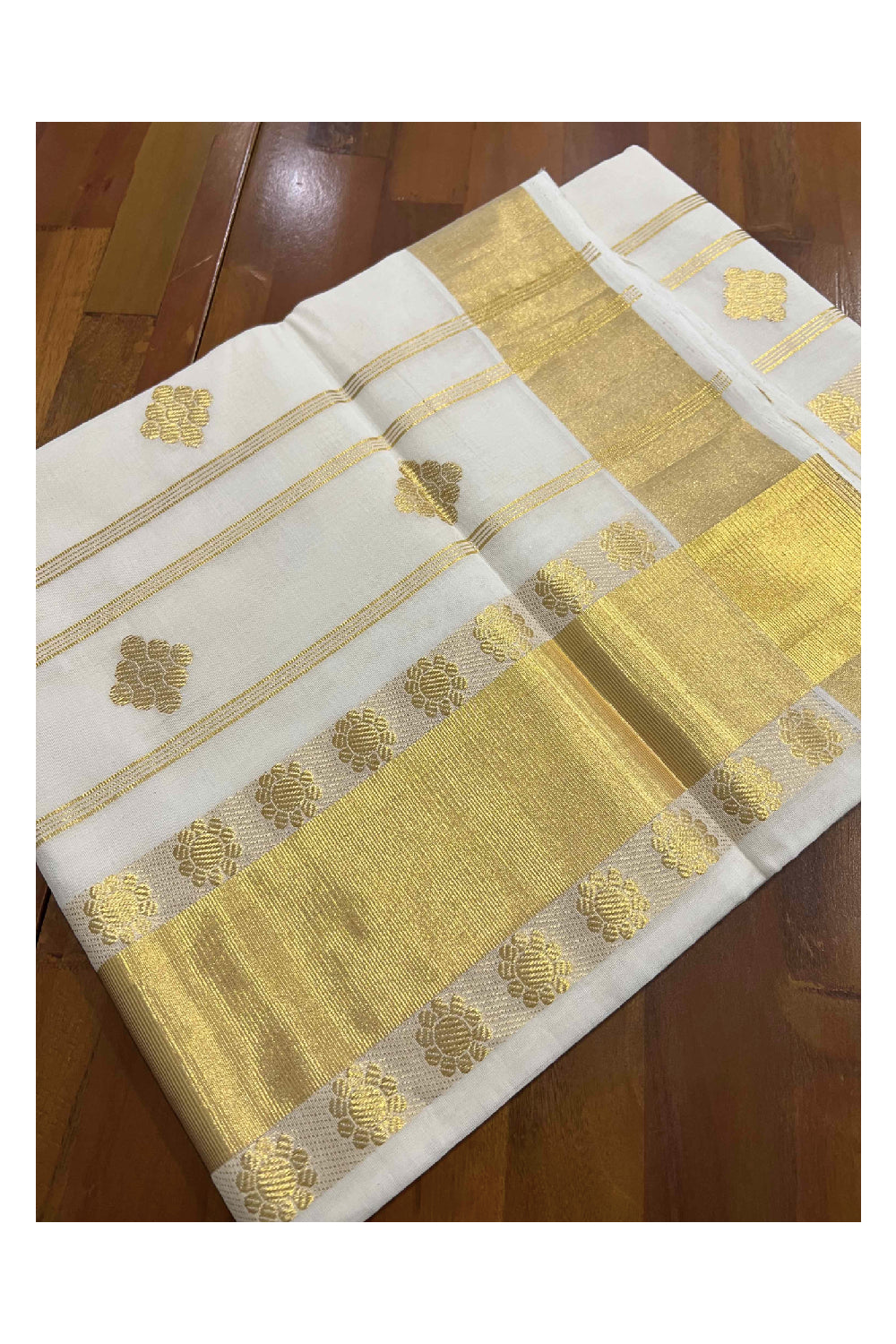 Southloom™ Original Handloom Cotton Kasavu Heavy Work Saree