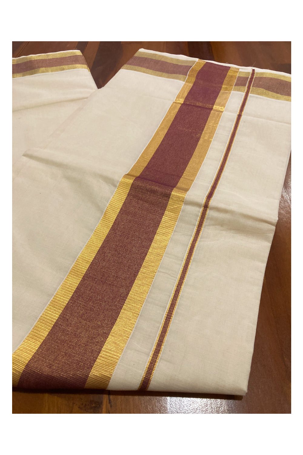 Kerala Pure Cotton Plain Saree with Kasavu and Purple Border