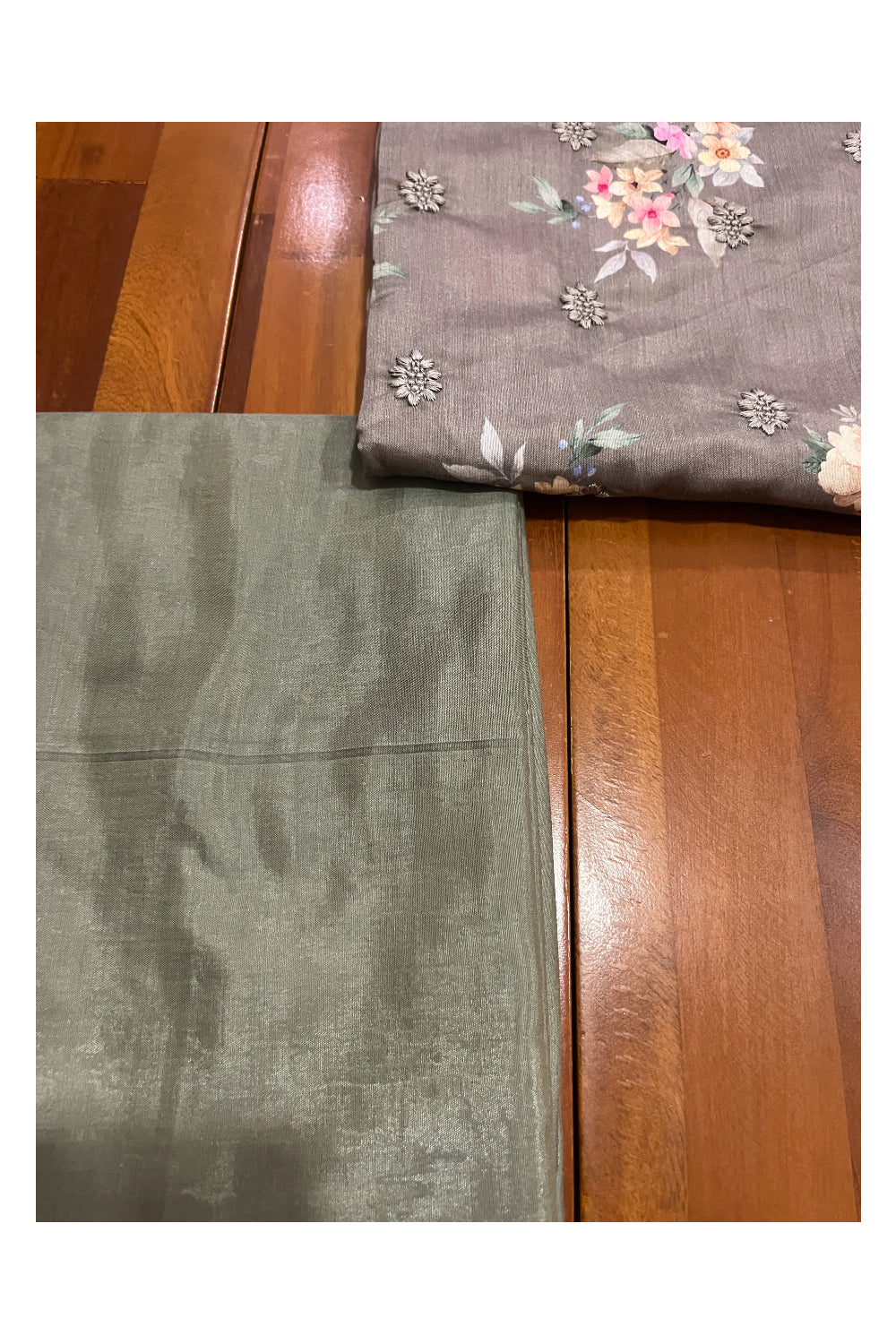 Southloom™ Semi Silk Churidar Salwar Suit Material in Grey with Embroidery and Floral Prints