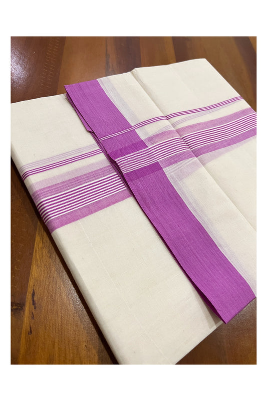 Pure Cotton Off White Double Mundu with Magenta Kara (South Indian Dhoti)