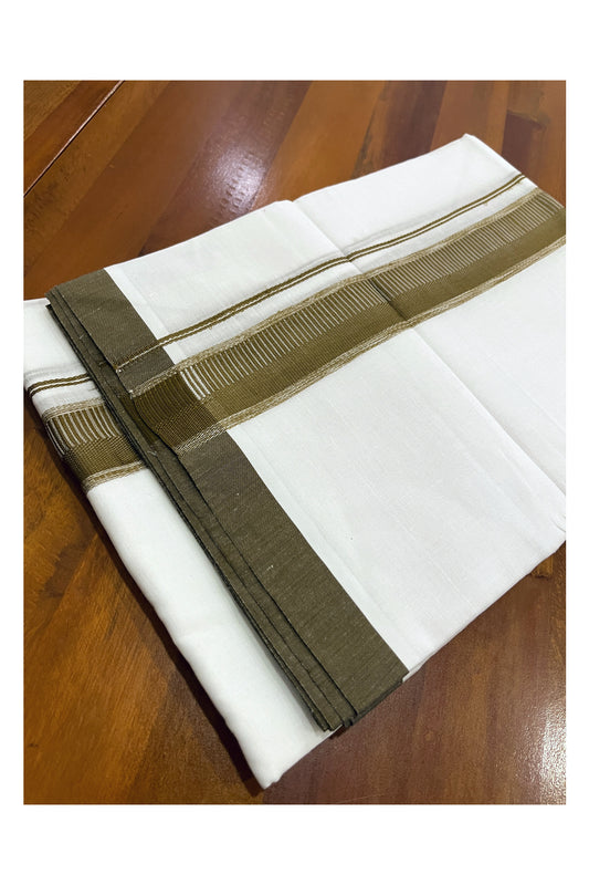 Pure White Cotton Double Mundu with Brown Border (South Indian Dhoti)