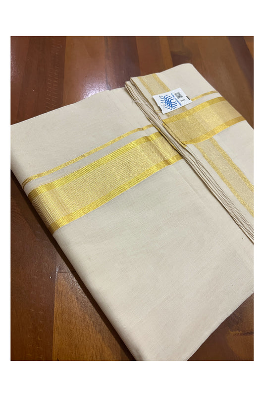 Southloom Premium Unakkupaavu Handloom Wedding Mundu with Kasavu Lines Border (South Indian Kerala Dhoti)