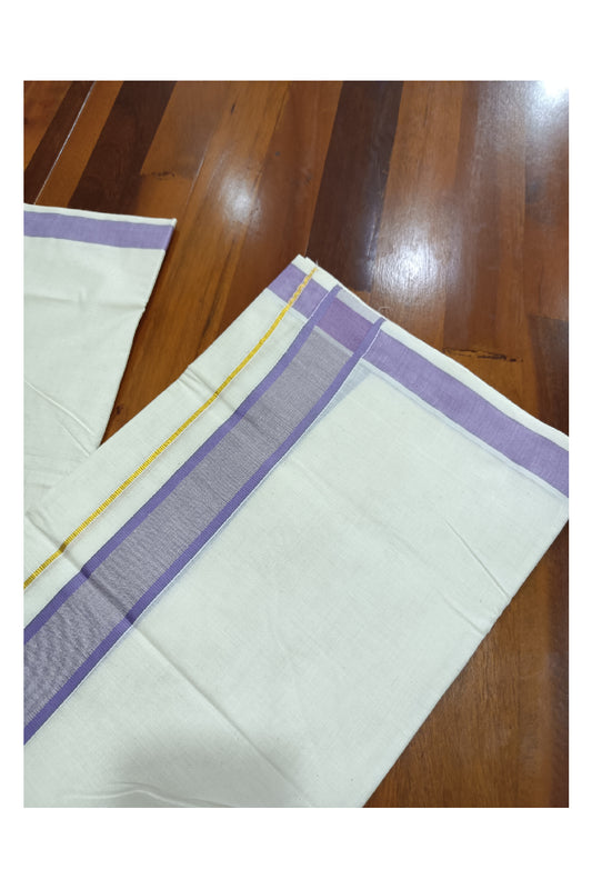 Off White Kerala Double Mundu with Kasavu and Violet Kara (South Indian Dhoti)