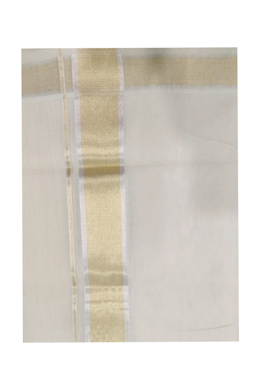 Southloom Handloom Wedding Dhoti with Silver and Golden Kasavu Line Border