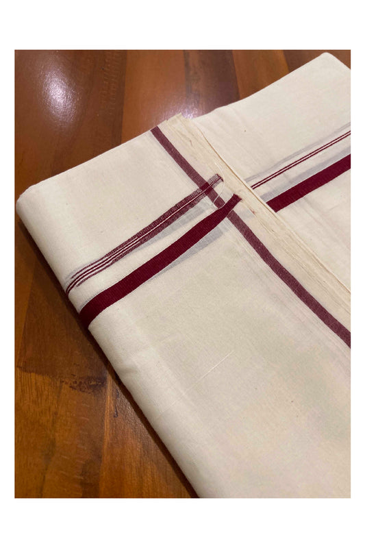 Southloom Premium Handloom Mundu with Maroon Puliyilakkara Border (Onam 2024 Collection)