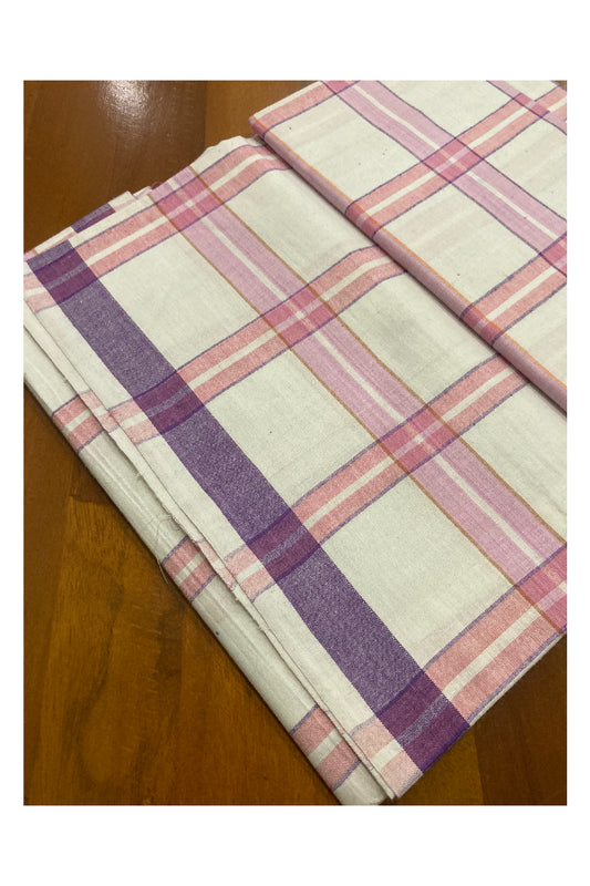 Southloom Premium Handloom Pink and White Checkered Borderless Single Mundu (Lungi)