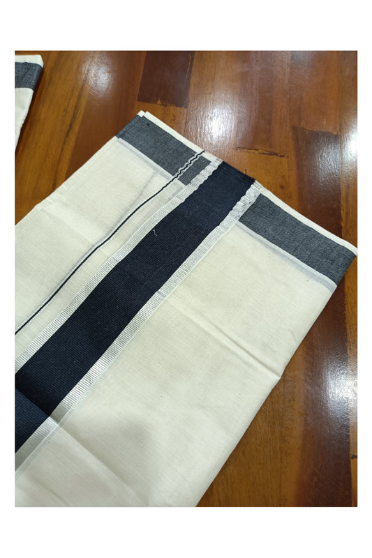 Off White Kerala Double Mundu with Silver Kasavu and Black Kara (South Indian Dhoti)