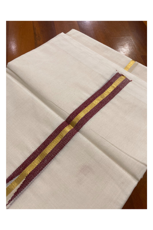 Southloom Premium Handloom Chutti Kara Kasavu Double Mundu (South Indian Dhoti) with Maroon Chutti