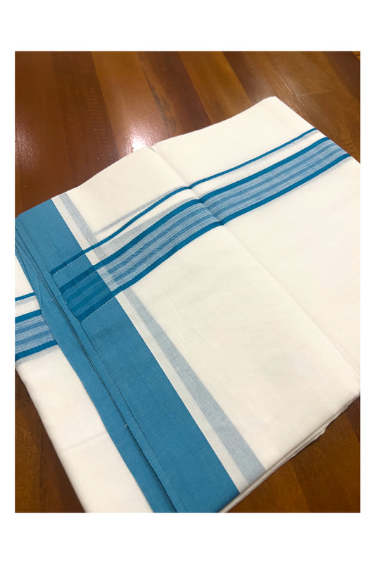 Pure White Cotton Double Mundu with Blue Border (South Indian Dhoti)