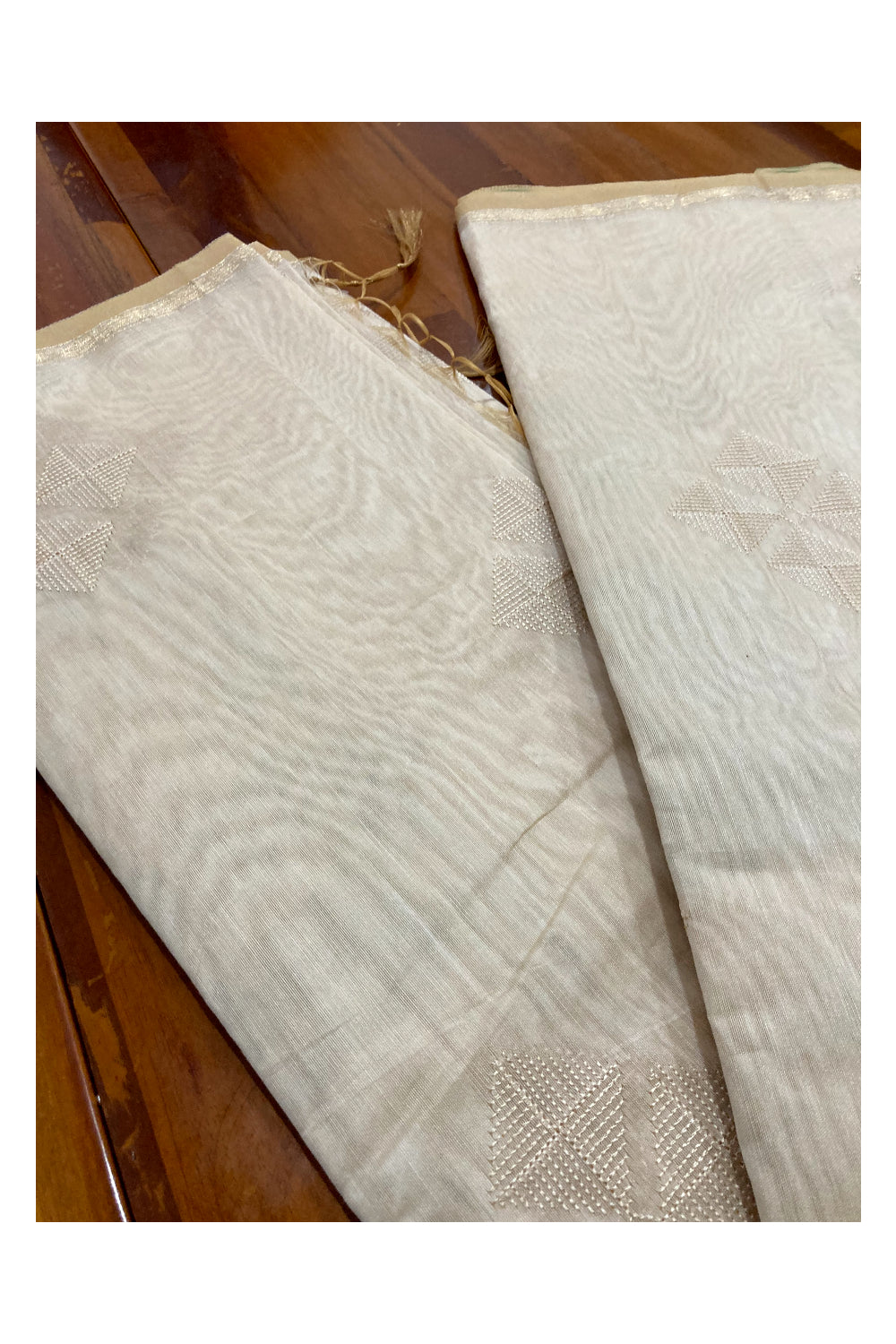 Southloom Beige Cotton Saree with Thread Work Designer Border