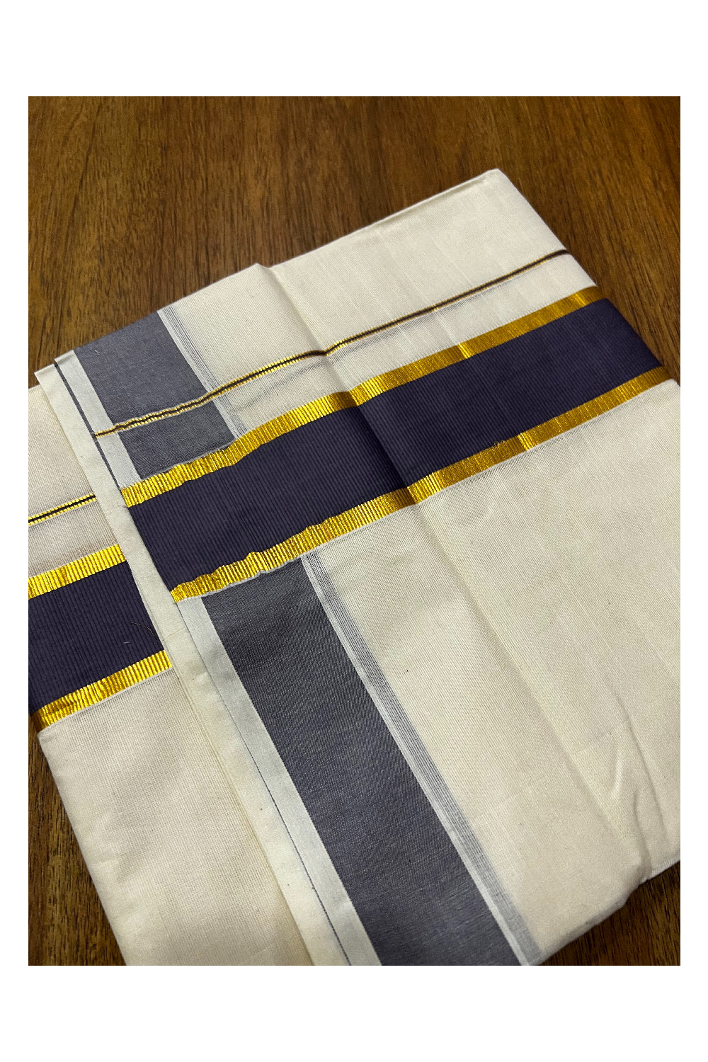 Southloom Onam 2022 Off-White Double Mundu with Kasavu and Pale Grape Border (South Indian Dhoti)