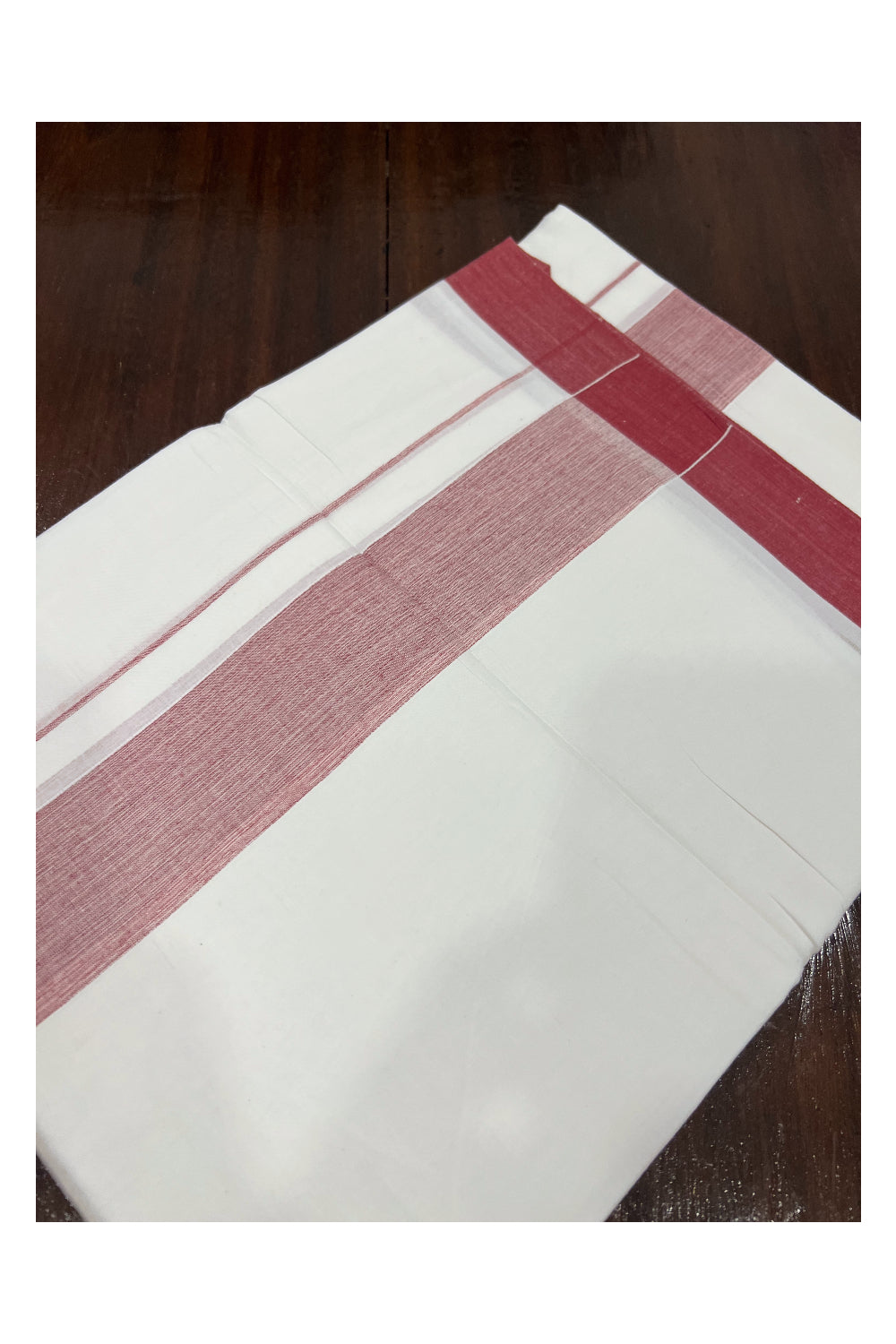 Pure White Cotton Double Mundu with Red Border (South Indian Dhoti)