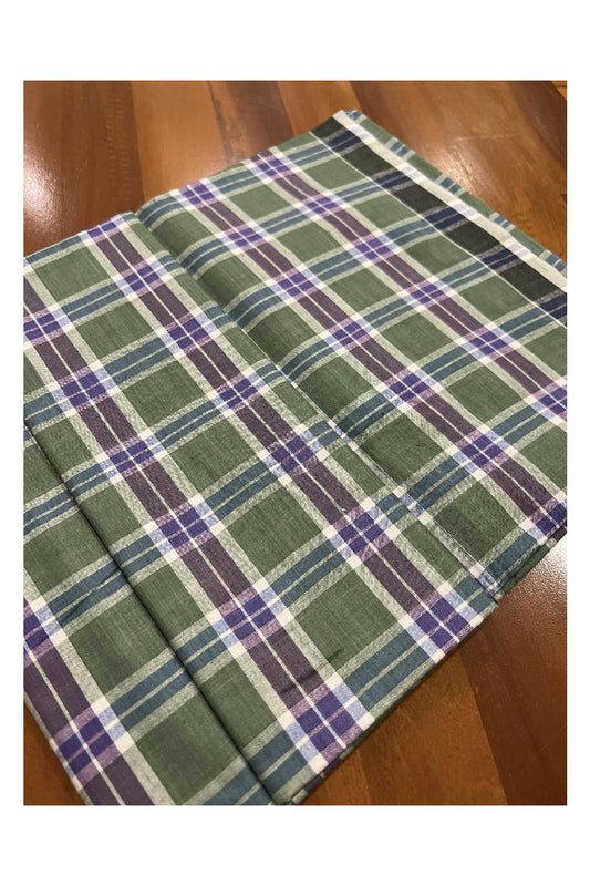 Southloom Premium Handloom Borderless Green Violet Checkered Single Mundu (Lungi)