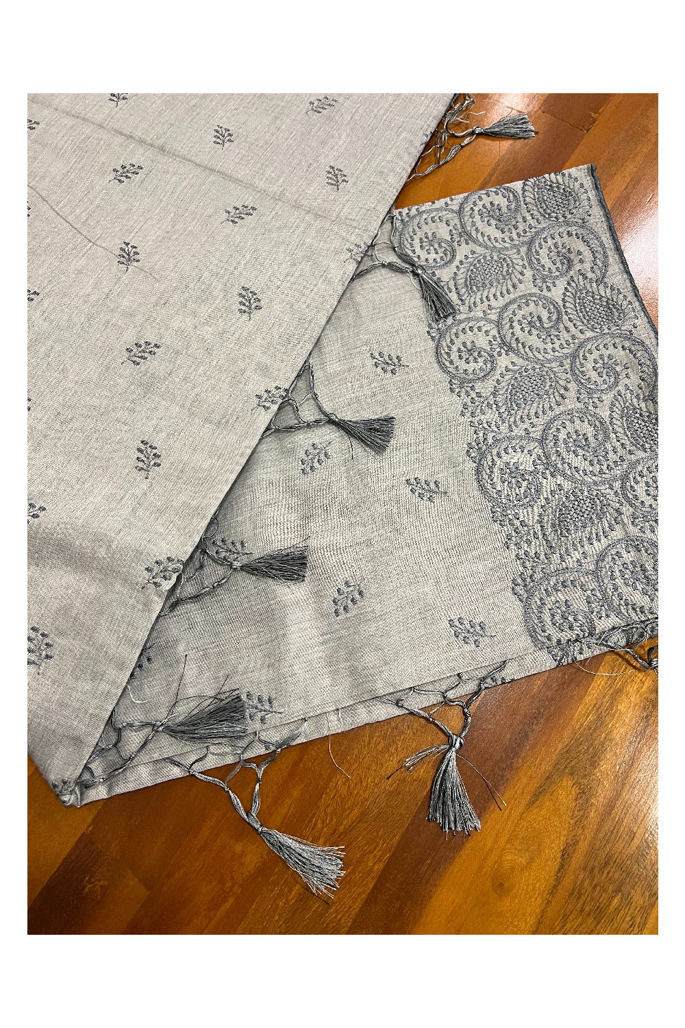 Southloom Grey Cotton Designer Saree with Embroidery Work