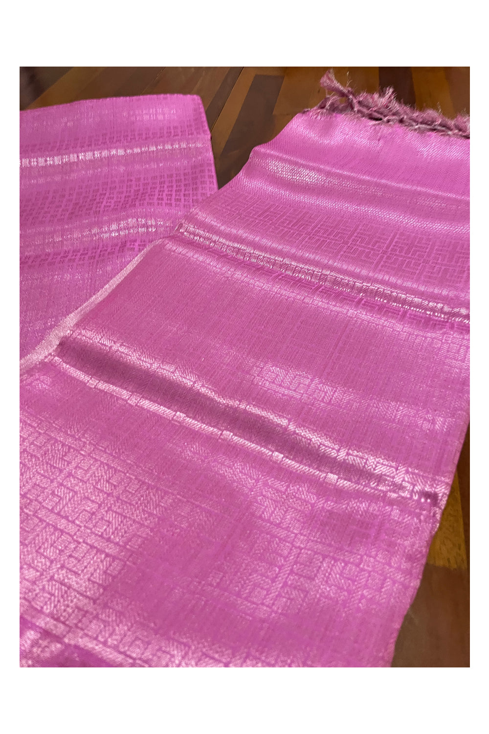 Southloom Semi Tussar Pink Saree with Silver Border and Tassels works on Pallu