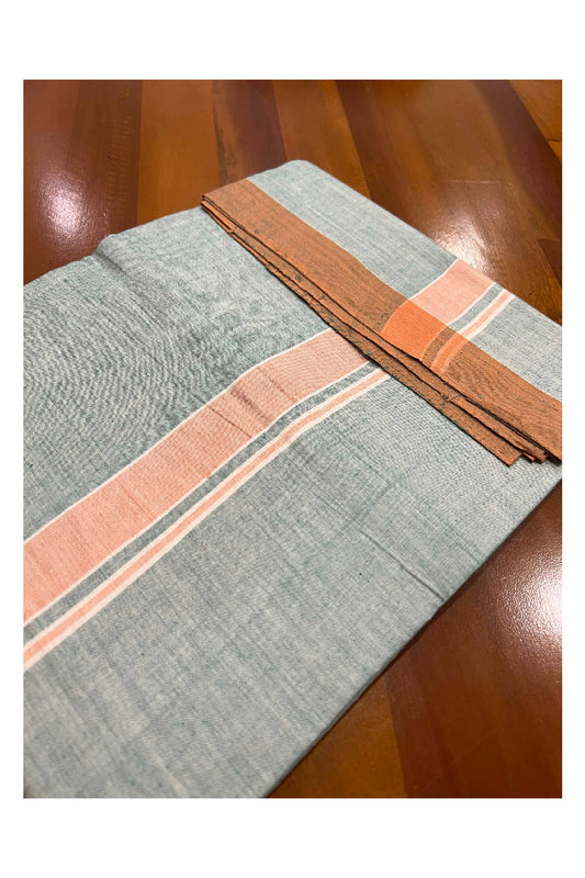 Southloom Premium Handloom Light Green Single Mundu with Orange Border (Lungi)