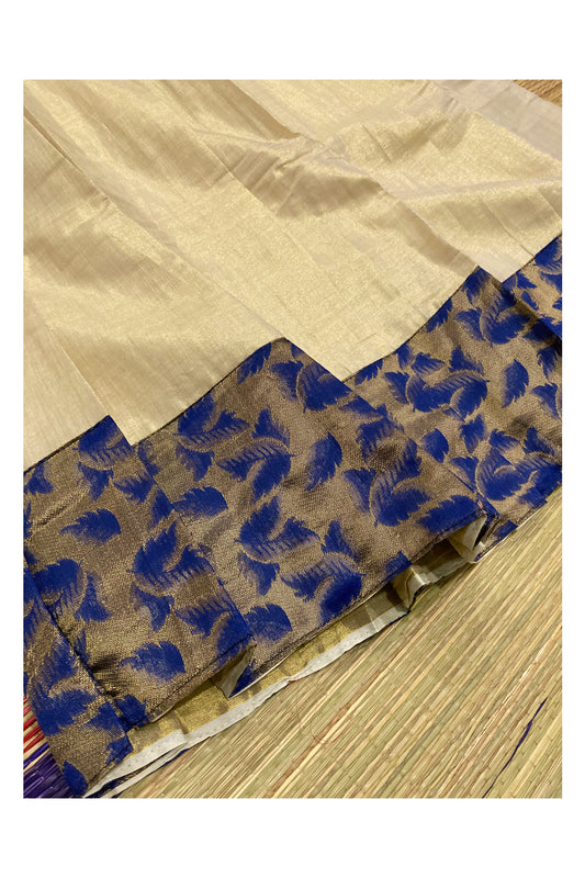 Kerala Tissue Semi Stitched Dhavani Set with Blue Designer Blouse Piece