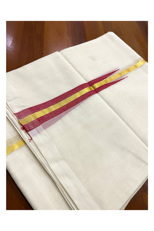 Southloom Premium Handloom Chutti Kara Kasavu Double Mundu with Red Chutti (South Indian Dhoti)