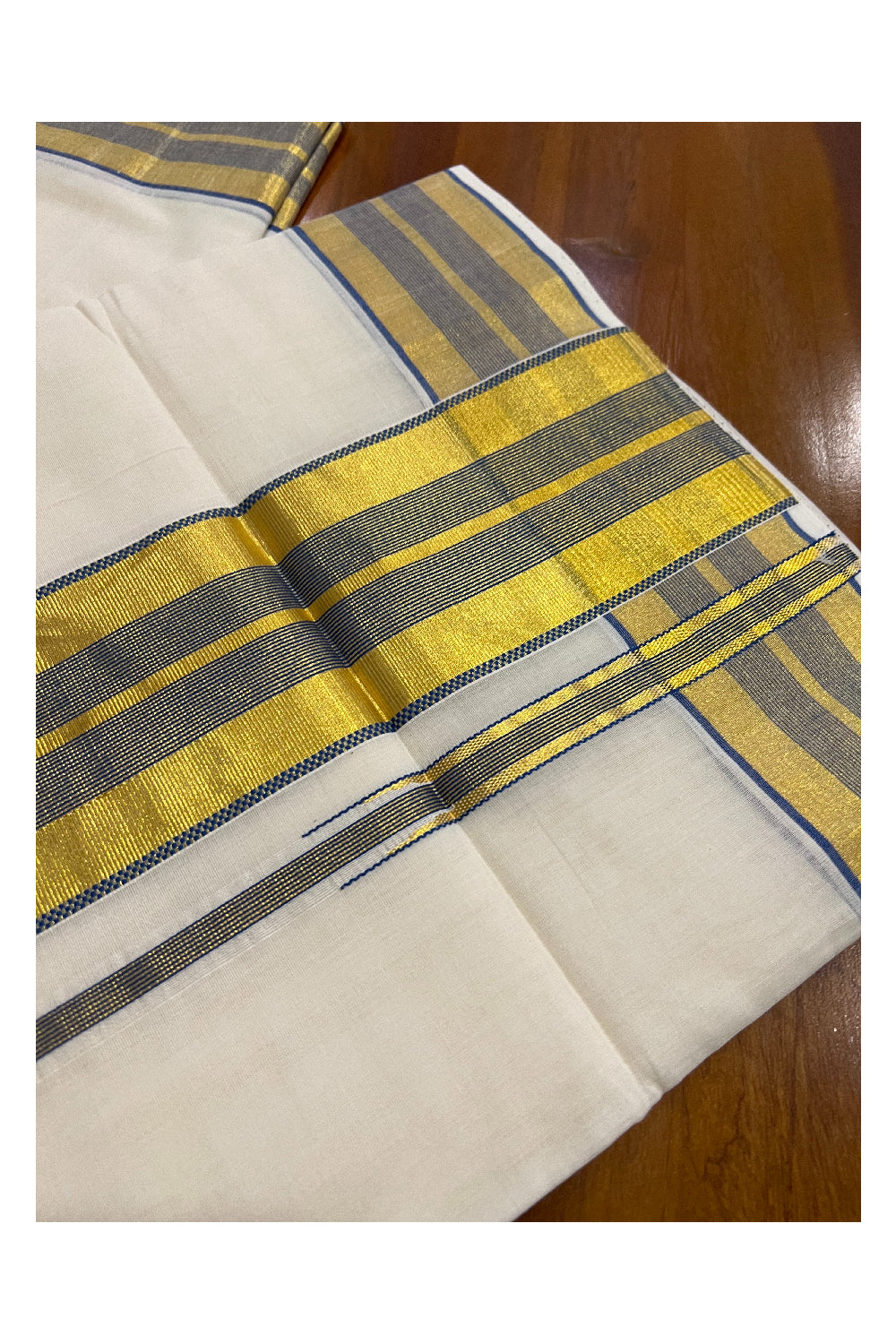 Southloom™ Premium Handloom Kerala Saree with Kasavu and Blue Border