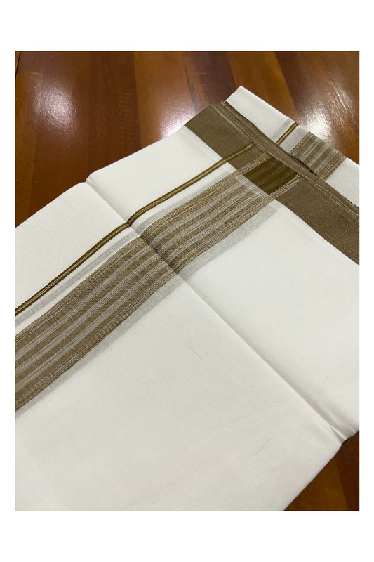 Pure White Kerala Cotton Double Mundu with Brown Border (South Indian Dhoti)