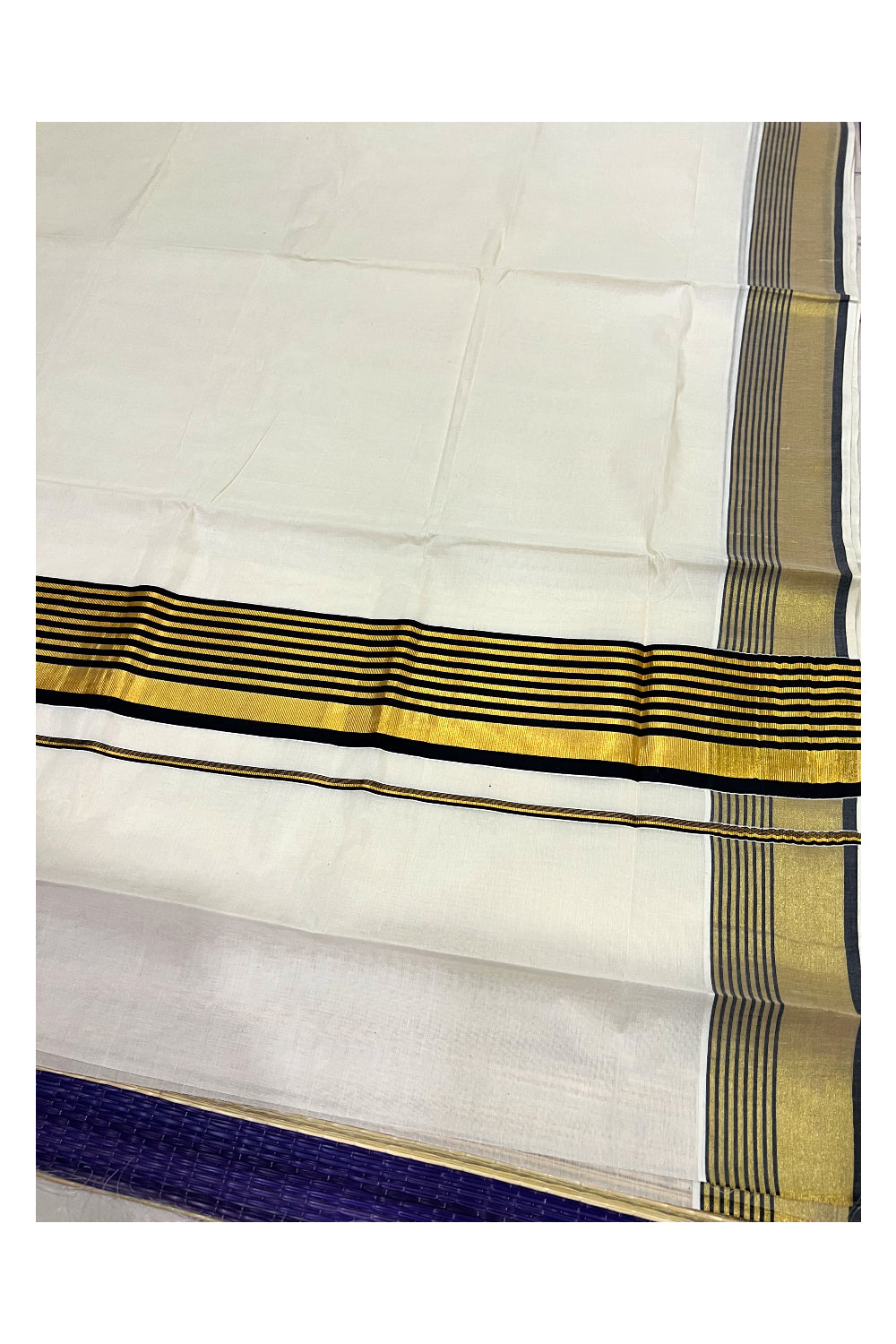 Pure Cotton Kerala Saree with Kasavu and Black Line Border