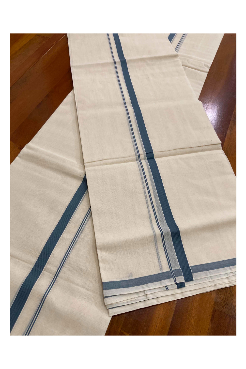 Southloom™ Premium Handloom Mundum Neriyathum (Set Mundu) with 0.5 inch Grey Border (Weaver: Jaya)